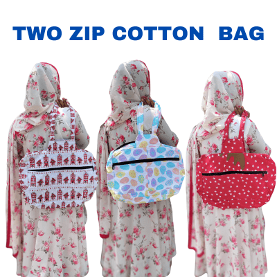 Stylish Two zipper cotton tote bag