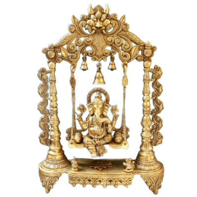Brass Ganesha Idol Murti Sitting on Jhula for Worship Temple Home, Height : 66 cm