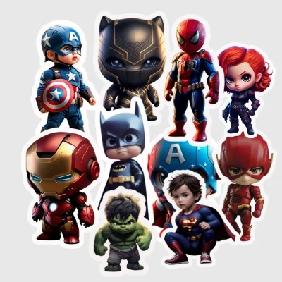 Decorative Art Superhero Scrapbook Stickers for Boys and Girls - 10 Multicolored Printed Stickers