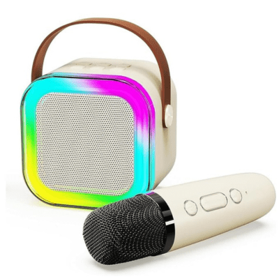 Mini Bluetooth Speaker with Mini Wireless Karaoke Mic, RGB Lights with Changing Modes, 5 Voice Change Effects, 8Hrs Playtime, Bluetooth V5.1 & Type C Fast Charging Port (Random Color)