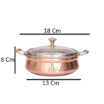 400 ML Steel Copper Hand-Hammered Design Handi/Bowl/Casserole with Toughened Glass Lid