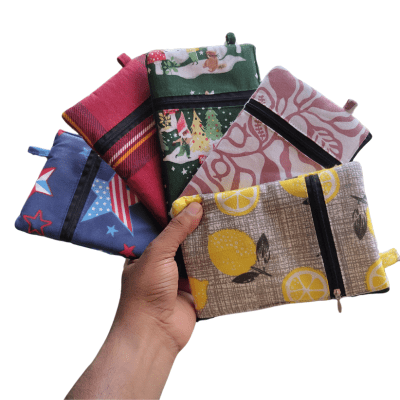 5-Pc Cotton Two Zipper Bags for Women | Perfect Birthday Gift for Women